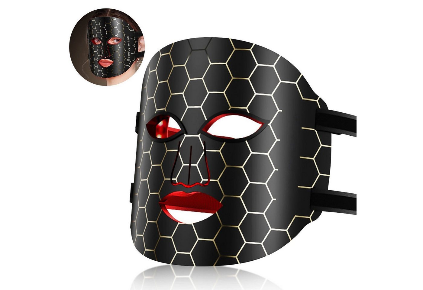 feinlux Kosmetikbehandlungsgerät Kosmetikbehandlungsgerät LED Gesichtsmaske mit 7 Lichtfarben, Packung, Photonic Facial Mask Meter, für alle Hauttypen geeignet Bild 2