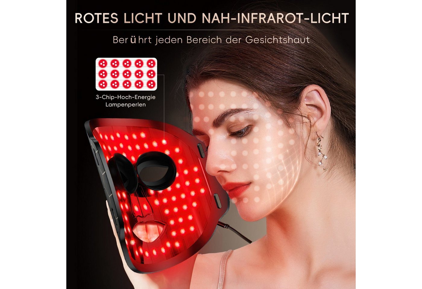 feinlux Kosmetikbehandlungsgerät Kosmetikbehandlungsgerät LED Gesichtsmaske mit 7 Lichtfarben, Packung, Photonic Facial Mask Meter, für alle Hauttypen geeignet Bild 3