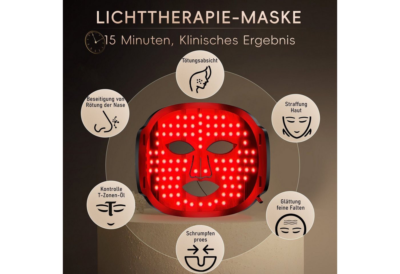 feinlux Kosmetikbehandlungsgerät Kosmetikbehandlungsgerät LED Gesichtsmaske mit 7 Lichtfarben, Packung, Photonic Facial Mask Meter, für alle Hauttypen geeignet Bild 5