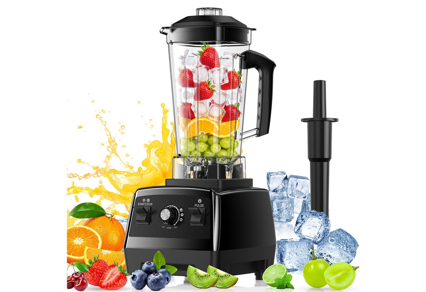 Teendow Standmixer Standmixer Hochleistungsmixer 1800W 2L BPA frei Smoothie Mixer, 1800 W, mit Rührstab, Selbstreinigend, 6 Edelstahlklingen Bild 5
