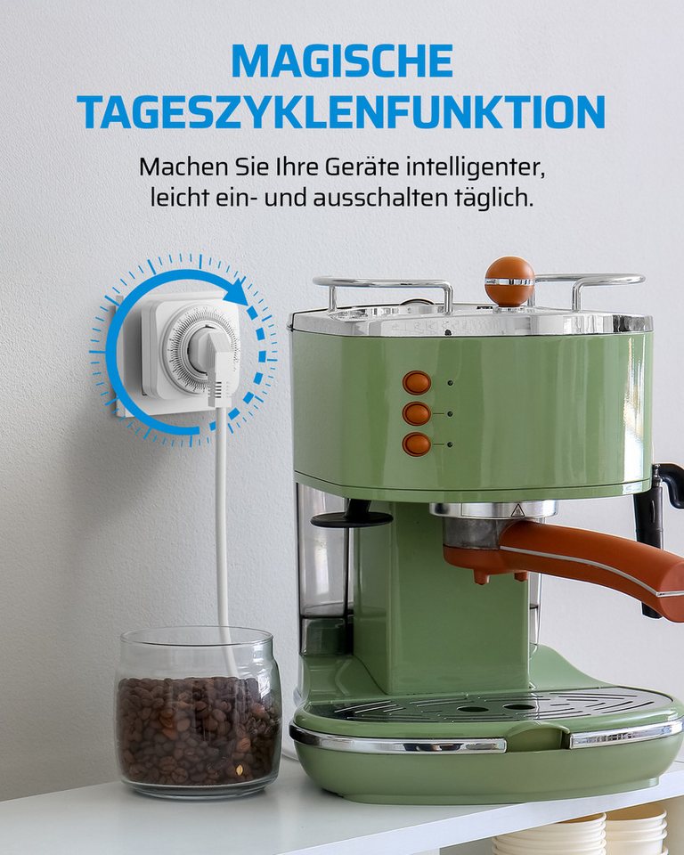DEWENWILS Zeitschaltuhr Mechanische Schaltuhr Steckdose, für Beleuchtung, Kaffeemaschine, mechanisch, 2er Set, 24h Zeitschaltuhr Analog, Timer Bild 2