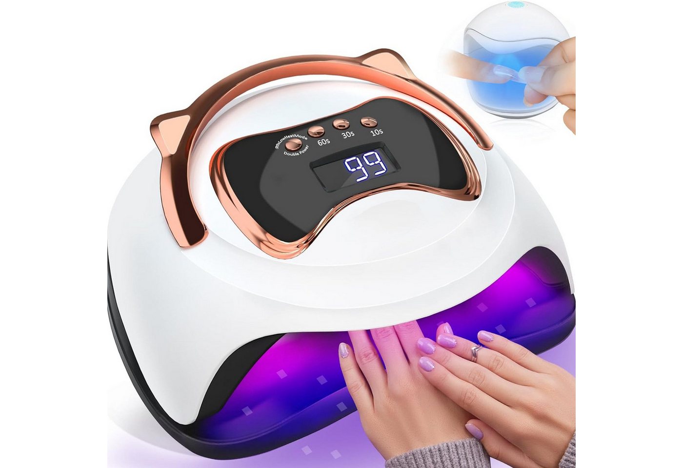 feinlux Lichthärtungsgerät Lichthärtungsgerät Nagellampe,UV-Beleuchtung Nageltrockner, 120W,4-stufige Zeitsteuerung, Intelligenter Sensor,LCD-Display,Tragegriff,36 Lampenperlen Bild 5
