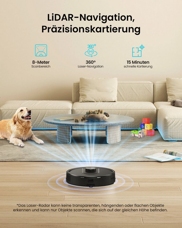 Vactidy Saugroboter W11 3-in-1 Nass Trocken Saugroboter, beutellos, 5000Pa/180Min Staubsauger Roboter mit Absaugstation, LiDAR-Navigation Bild 3