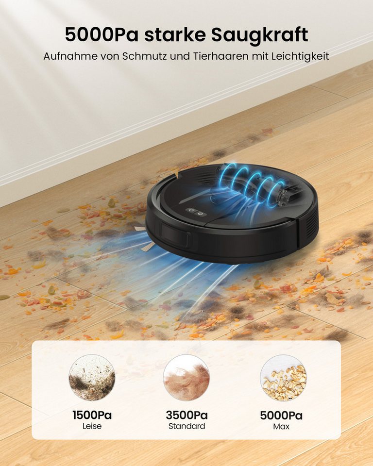 Vactidy Saugroboter W11 3-in-1 Nass Trocken Saugroboter, beutellos, 5000Pa/180Min Staubsauger Roboter mit Absaugstation, LiDAR-Navigation Bild 5
