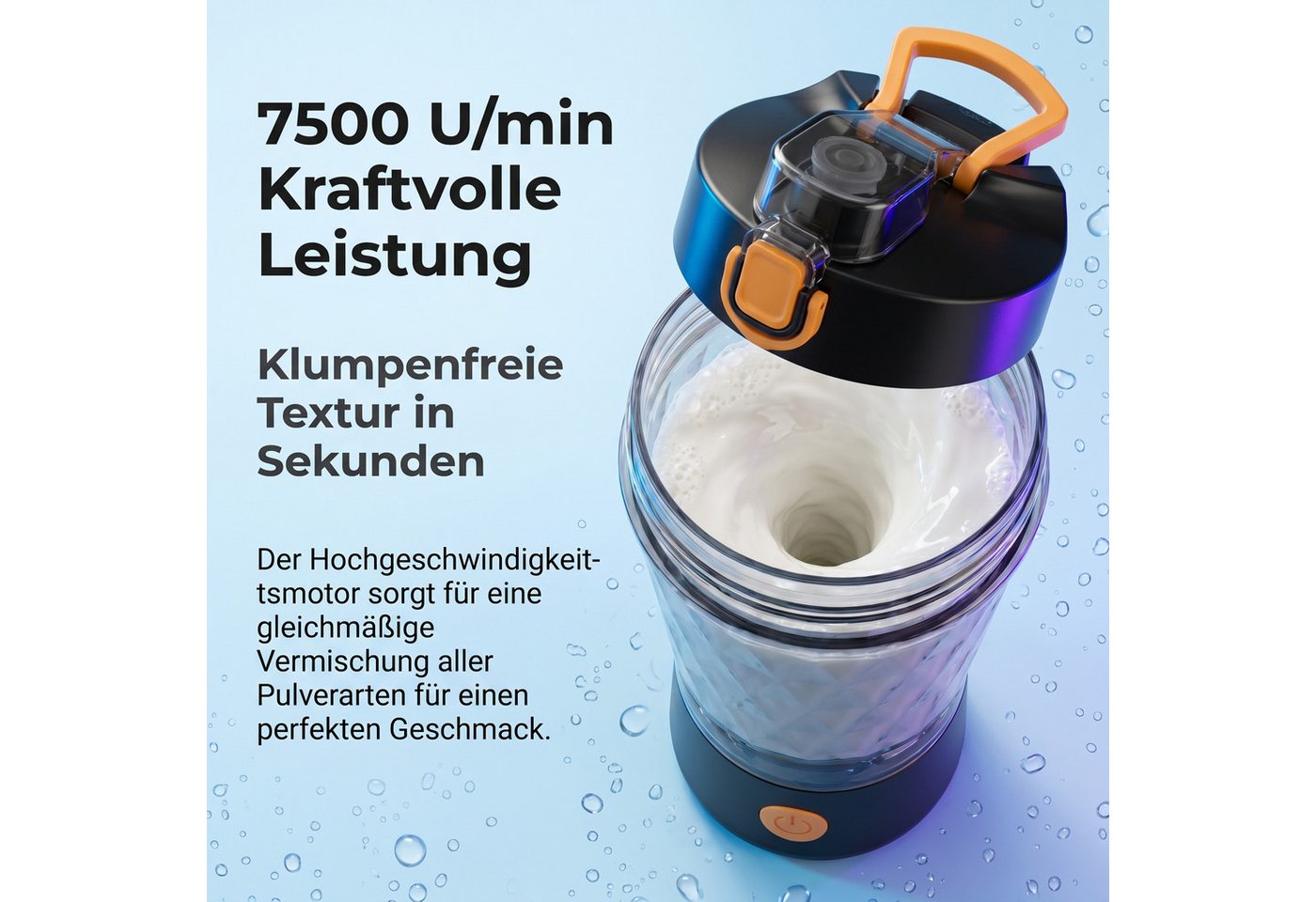 Vashoy Elektrischer Shaker Protein Shaker Elektrisch mit Pulverfach,650ml-Sportbecher, 3 W, BPA-frei, Drehzahl 7500rpm, für Potein Pulver und Milchshake
