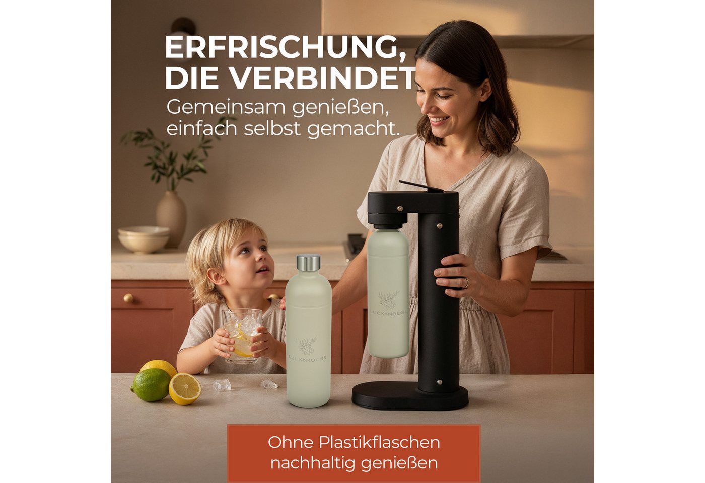 Luckymoose Wassersprudler Infinity-S mit 2x 1,25L langlebige Edelstahlflaschen, (2xSand-tlg), Spart bis zu 25% CO2, Flaschen spülmaschinenfest & ohne Ablaufdatum Bild 5