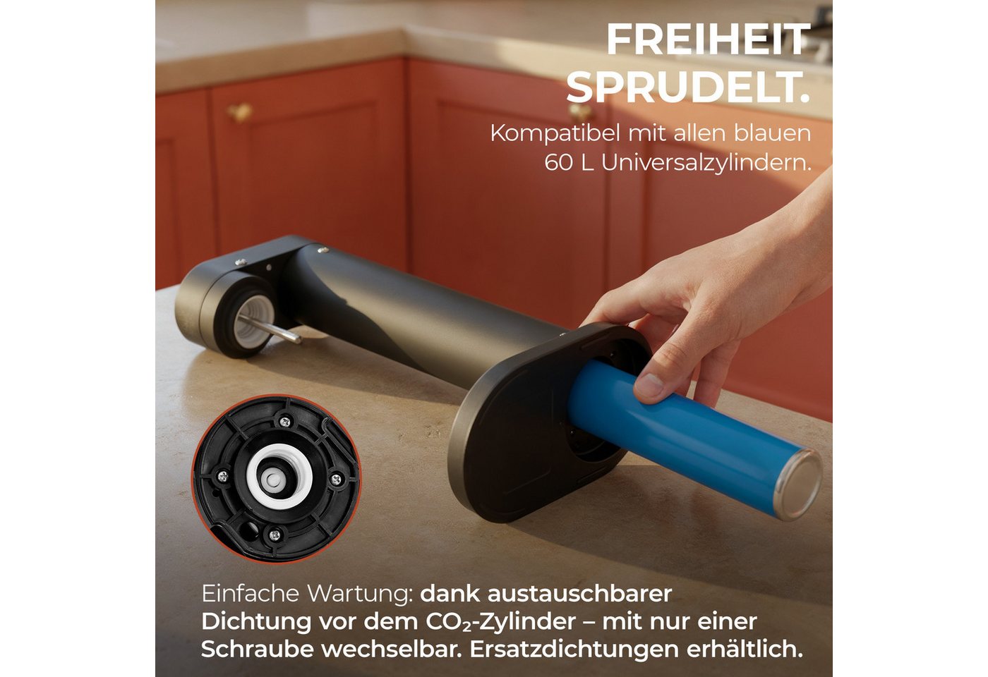 Luckymoose Wassersprudler Infinity-S mit 2x 1,25L langlebige Edelstahlflaschen, (2xSchwarz-tlg), Spart bis zu 25% CO2, Flaschen spülmaschinenfest & ohne Ablaufdatum