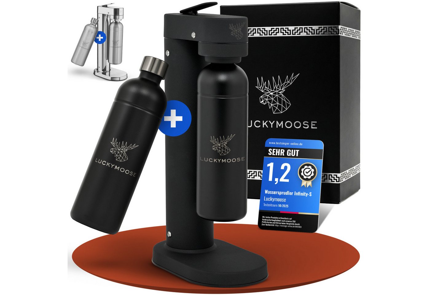 Luckymoose Wassersprudler Infinity-S mit 2x 1,25L langlebige Edelstahlflaschen, (2xSchwarz-tlg), Spart bis zu 25% CO2, Flaschen spülmaschinenfest & ohne Ablaufdatum Bild 3