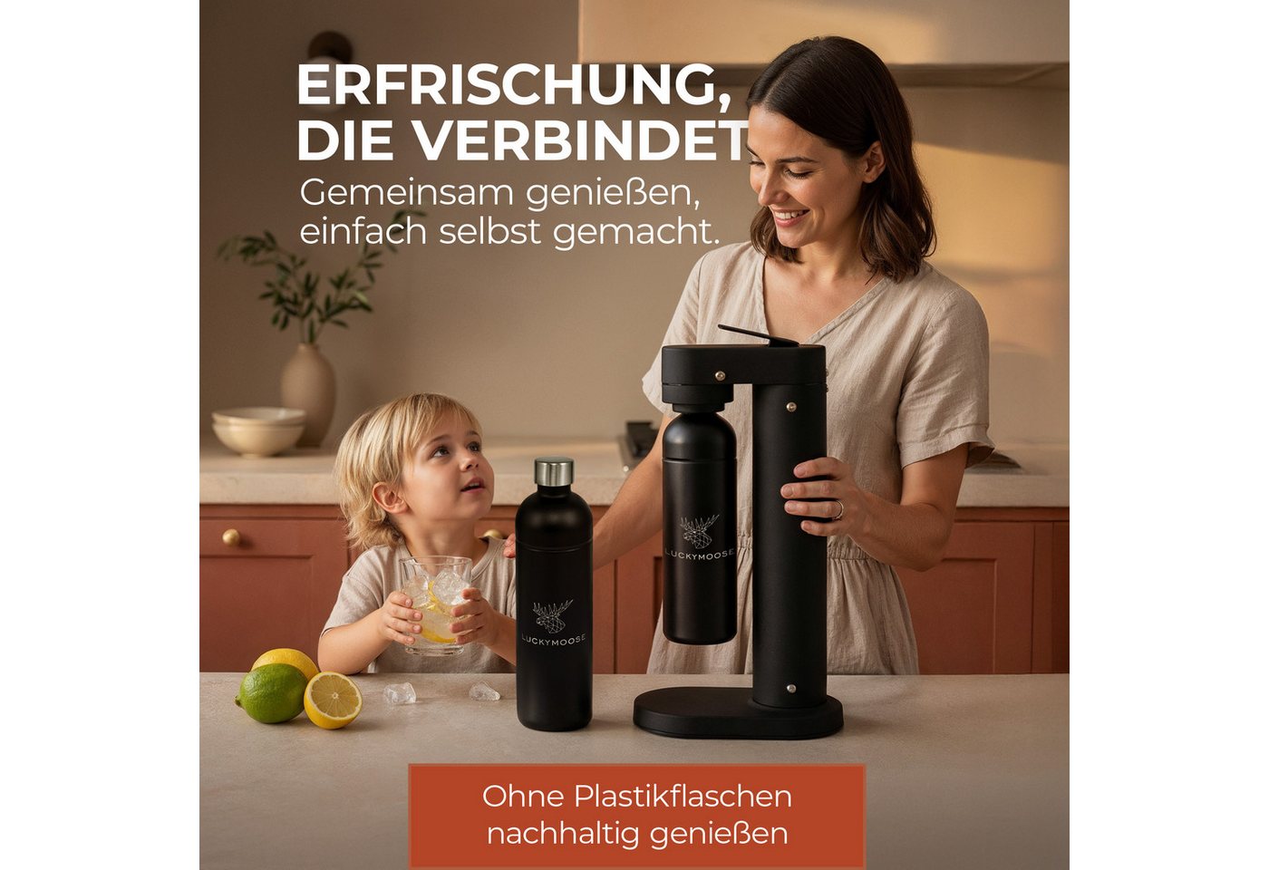 Luckymoose Wassersprudler Infinity-S mit 2x 1,25L langlebige Edelstahlflaschen, (2xSchwarz-tlg), Spart bis zu 25% CO2, Flaschen spülmaschinenfest & ohne Ablaufdatum Bild 4