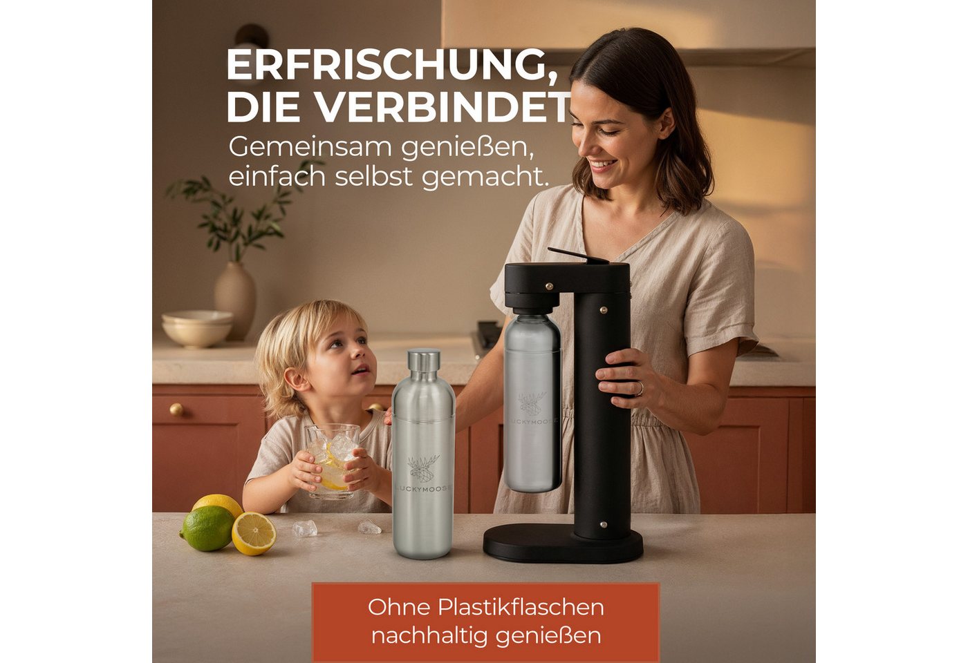 Luckymoose Wassersprudler Infinity-S mit 2x 1,25L langlebige Edelstahlflaschen, (2xSilber-tlg), Spart bis zu 25% CO2, Flaschen spülmaschinenfest & ohne Ablaufdatum Bild 4