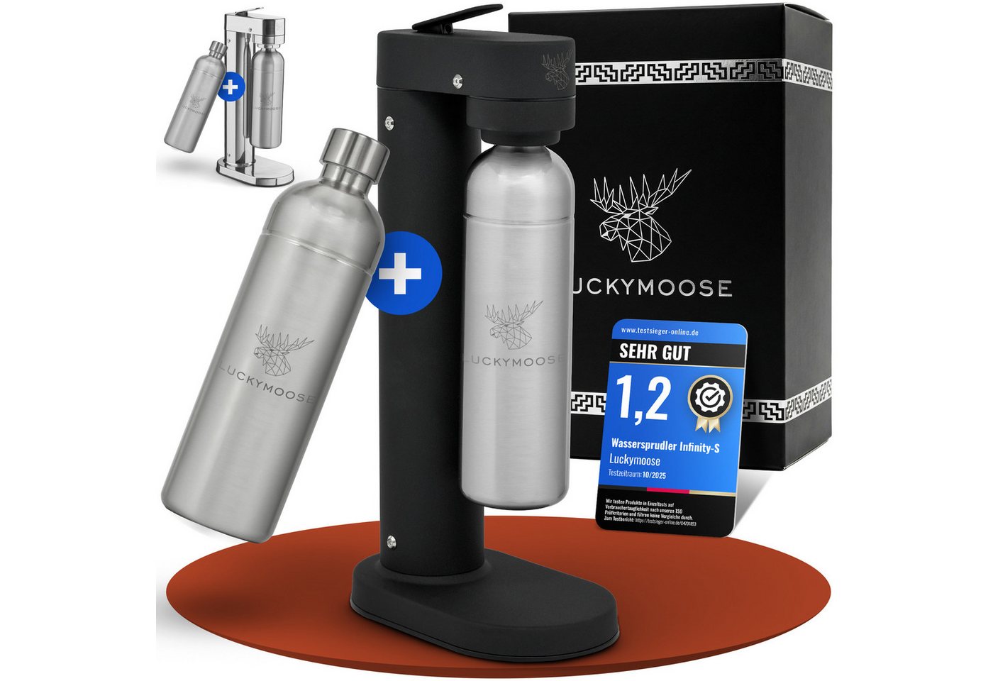 Luckymoose Wassersprudler Infinity-S mit 2x 1,25L langlebige Edelstahlflaschen, (2xSilber-tlg), Spart bis zu 25% CO2, Flaschen spülmaschinenfest & ohne Ablaufdatum Bild 5