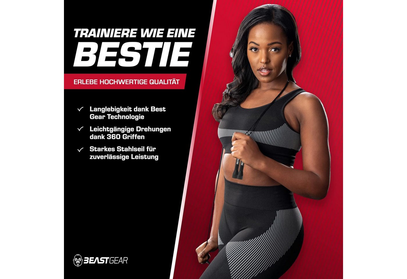 Beast Gear Springseil Sprungseil Fitness Stahlseil 280 cm verstellbar, Kugellager, Boxen, knick und verdrehsicher, Länge individuell einstellbar Bild 5