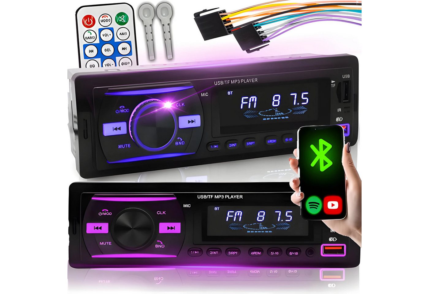 Athlix Auto Radio DAB+, Bluetooth, USB, Aux-Eingang, Sub-Out, Multicolour Autoradio (Freisprechfunktion, App-Steuerung, Schnellladung) Bild 3