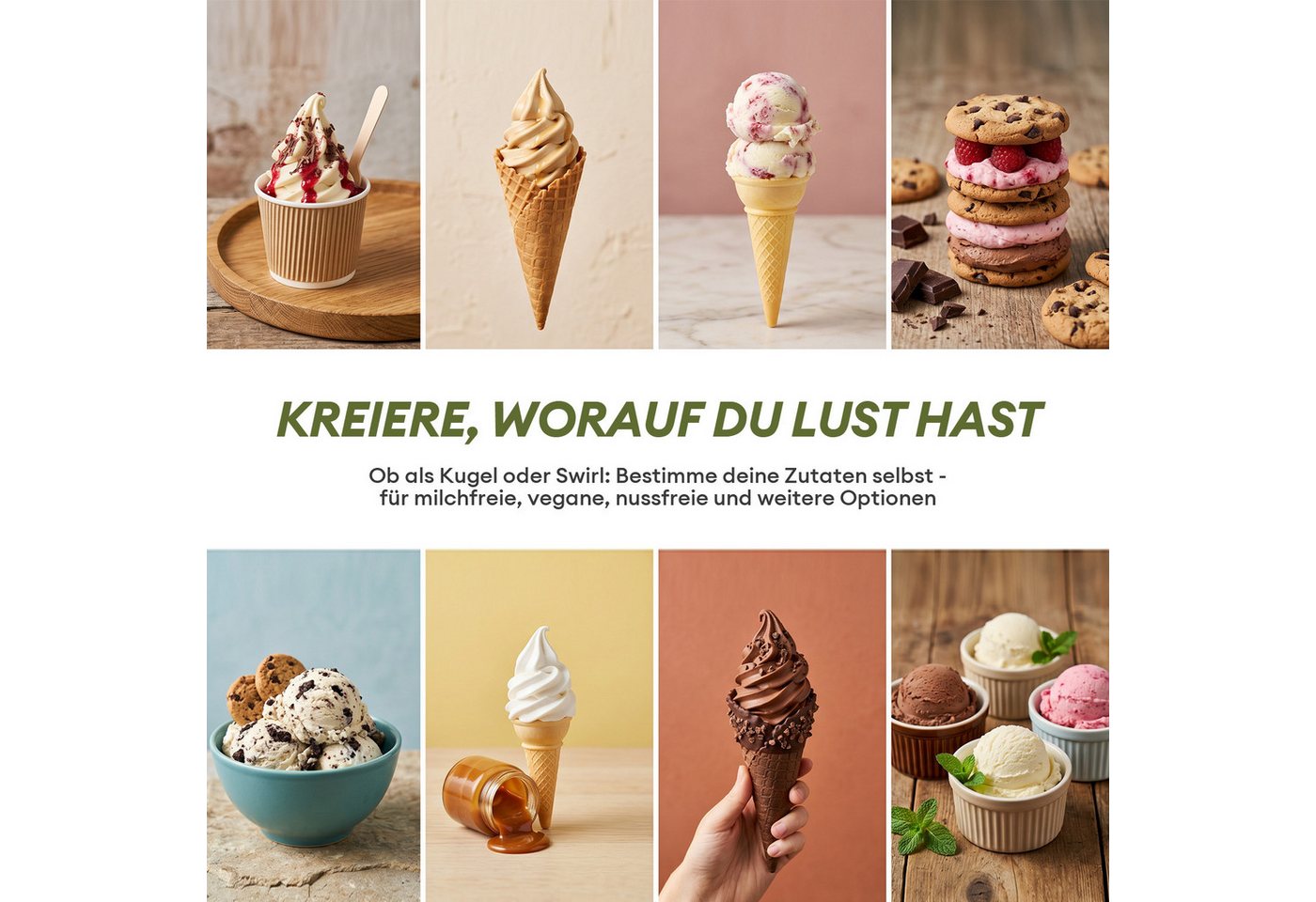 JVJH Eismaschine für Zuhause,10 Programme,2L,Gefrierbehälter 650 ml*3,Selbstreinigung, 2 l, 800 W, Spülmaschinengeeignete Teile,für Frozen Joghurt, Sorbet und Eiscreme Bild 2