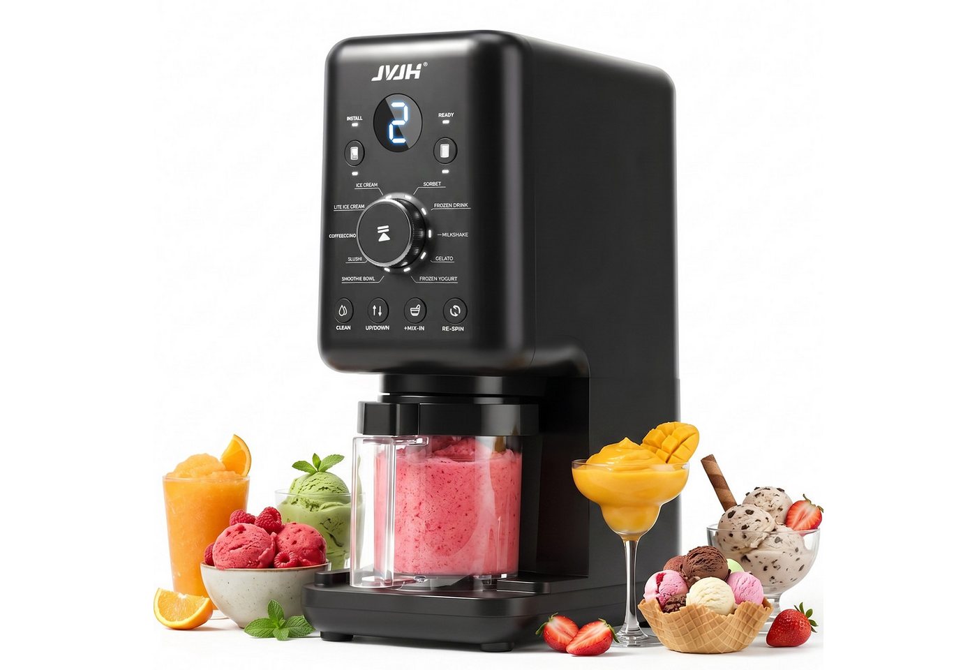 JVJH Eismaschine für Zuhause,10 Programme,2L,Gefrierbehälter 650 ml*3,Selbstreinigung, 2 l, 800 W, Spülmaschinengeeignete Teile,für Frozen Joghurt, Sorbet und Eiscreme Bild 4