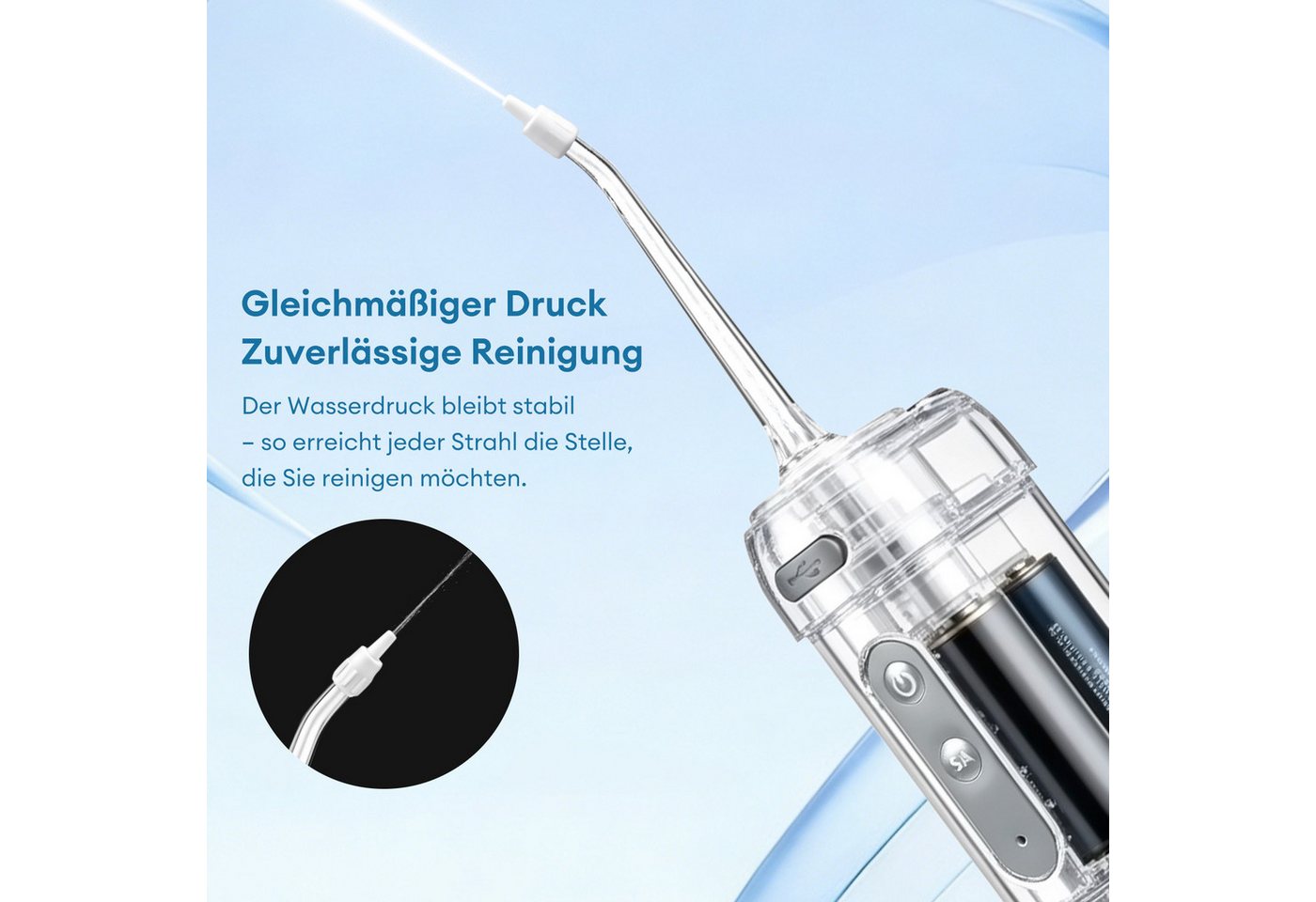 CkeyiN Munddusche Munddusche Mini Zahnzwischenraumreiniger Tragbar mit 4 Modi IPX7, Aufsätze: 5 St., 200ML versenkbarer Wassertank Reise Wasserzahnseide mit 5 Ersatzdüsen Bild 3