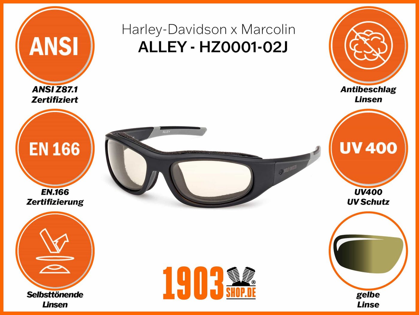 HARLEY-DAVIDSON Motorradbrille, (Packung), Harley-Davidson Sonnenbrille HZ0001-02J UV400 Motorradbrille Bild 3