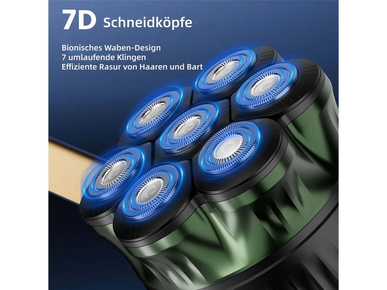 HATTEKER Elektrorasierer WK-5812, Aufsätze: 1, Kopf- & Bartrasierer, mit 7 Wabenklingen, 360° schwebend, LED-Display, Typ-C, wasserdicht