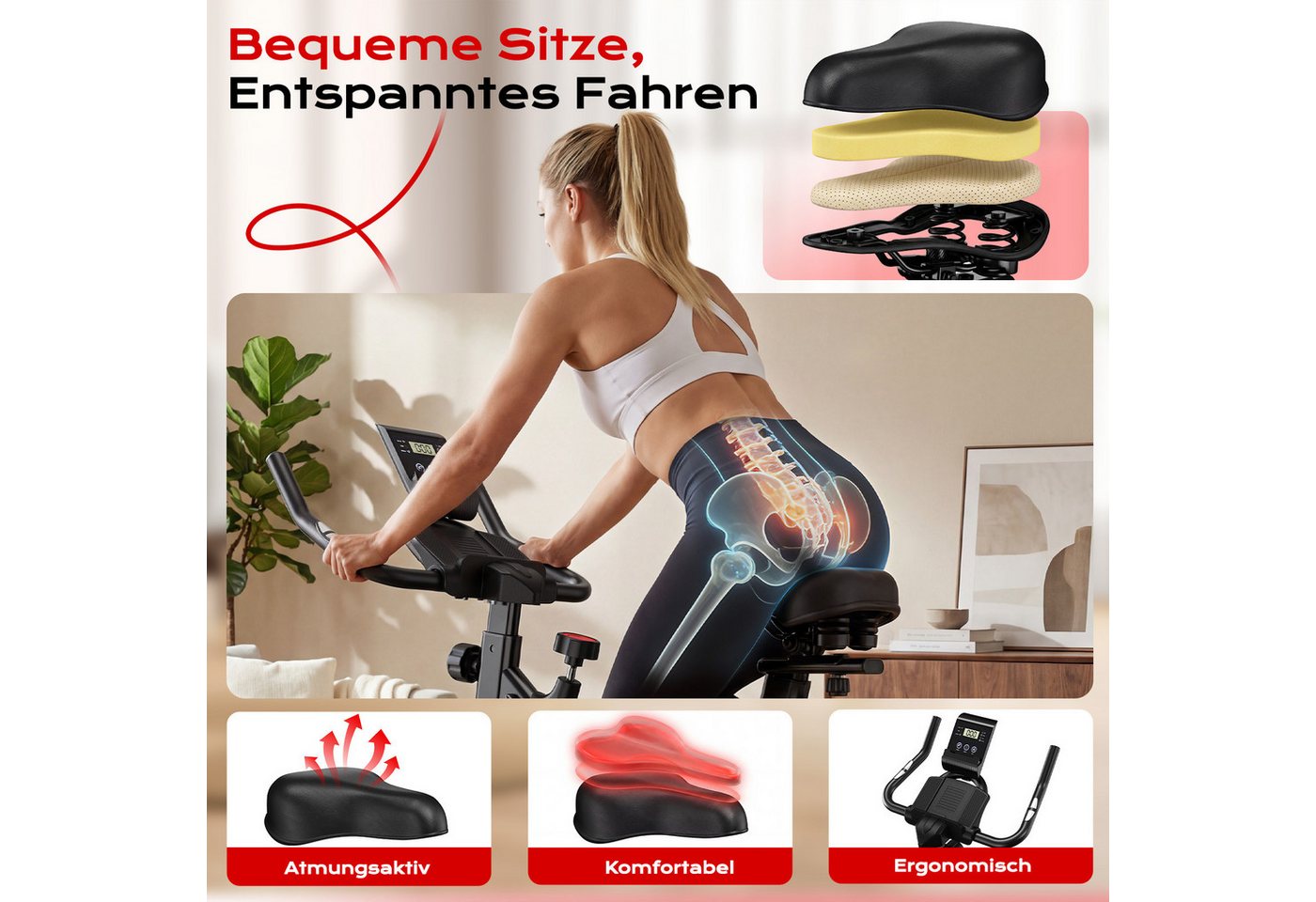 Gywowken Heimtrainer Fahrrad mit 0-100% Einstellbarer Widerstand (mit Tablet-Halter, Indoor Bike für Cardio-Training, Bis 120KG), Leises Hometrainer Fahrrad mit LCD-Monitor, Fitnessbike