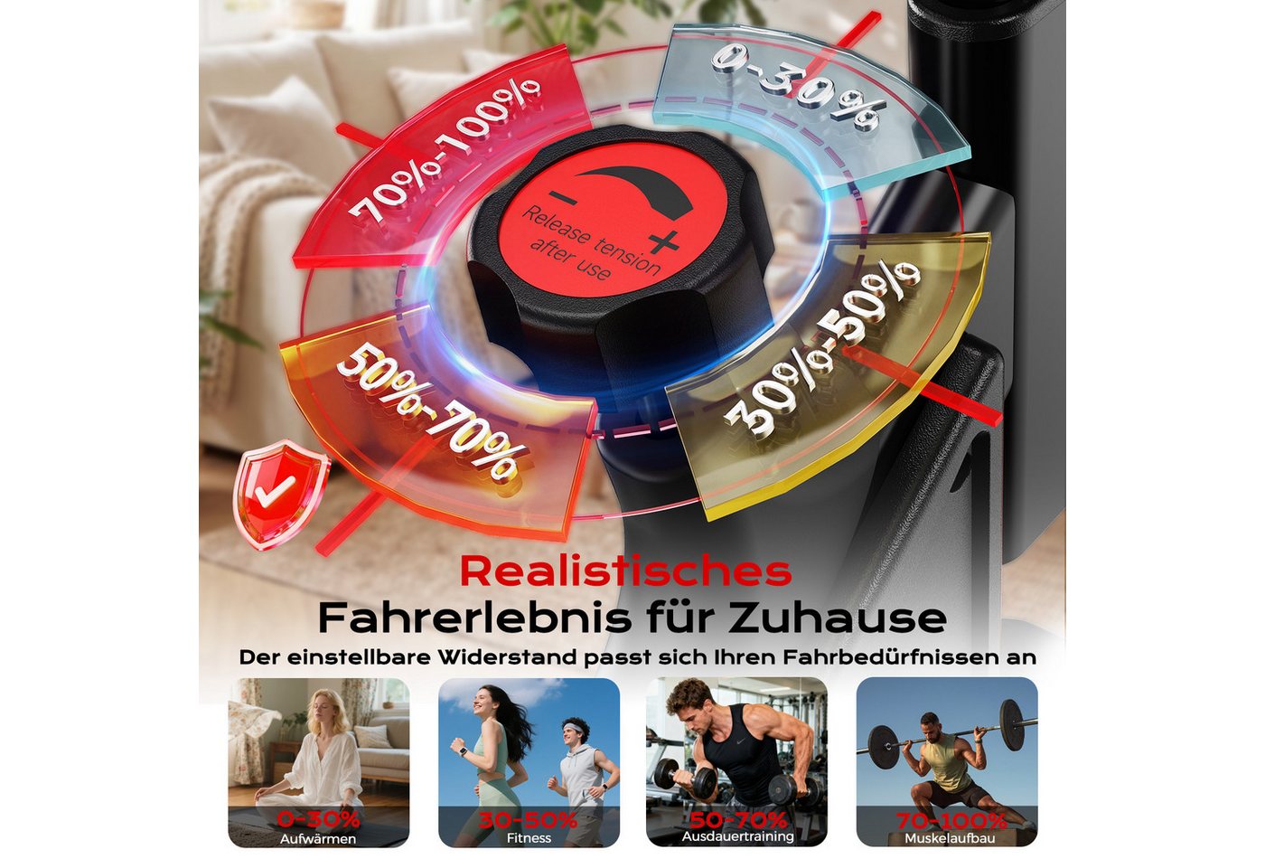 Gywowken Heimtrainer Fahrrad mit 0-100% Einstellbarer Widerstand (mit Tablet-Halter, Indoor Bike für Cardio-Training, Bis 120KG), Leises Hometrainer Fahrrad mit LCD-Monitor, Fitnessbike Bild 2