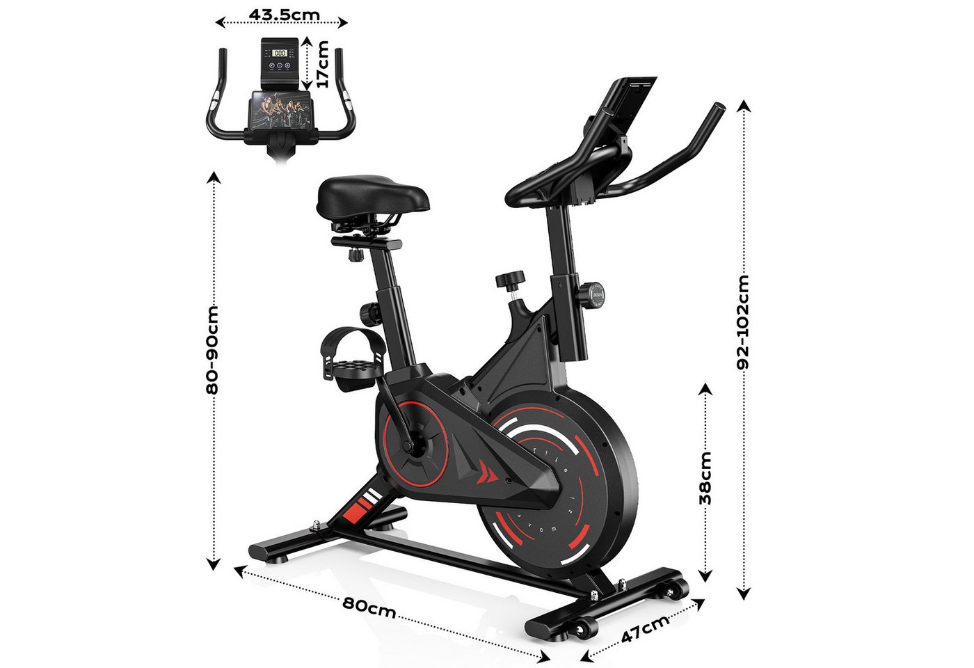 Gywowken Heimtrainer Fahrrad mit 0-100% Einstellbarer Widerstand (mit Tablet-Halter, Indoor Bike für Cardio-Training, Bis 120KG), Leises Hometrainer Fahrrad mit LCD-Monitor, Fitnessbike Bild 4