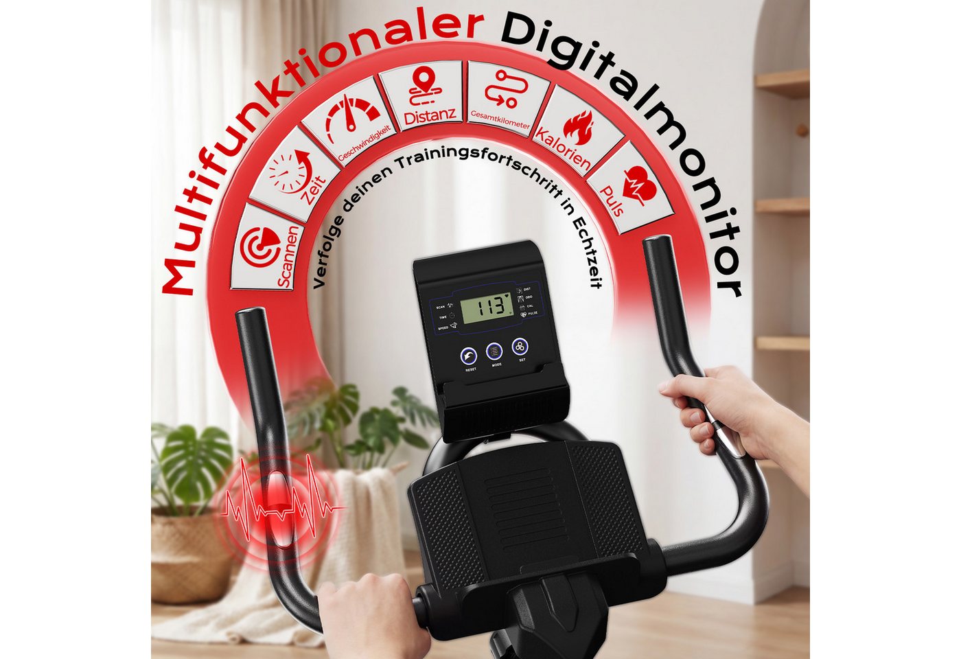 Gywowken Heimtrainer Fahrrad mit 0-100% Einstellbarer Widerstand (mit Tablet-Halter, Indoor Bike für Cardio-Training, Bis 120KG), Leises Hometrainer Fahrrad mit LCD-Monitor, Fitnessbike Bild 5