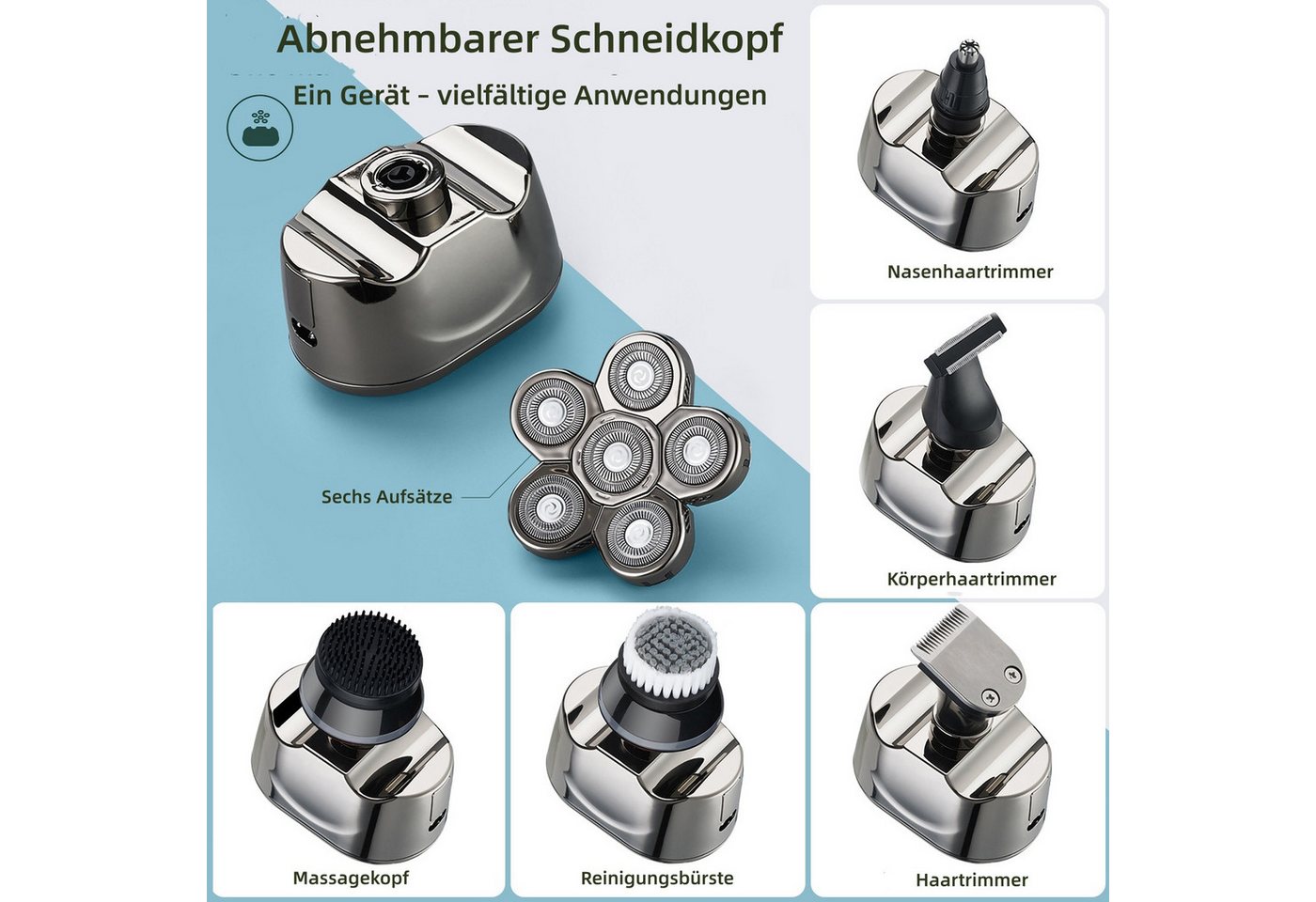 Scttomon Elektrorasierer LK-8820, Aufsätze: 1, Langhaartrimmer, Haarschneider, Multifunktions Trimmer mit 6D-Floatkopf, Wet&Dry 6 IN 1 Bild 2