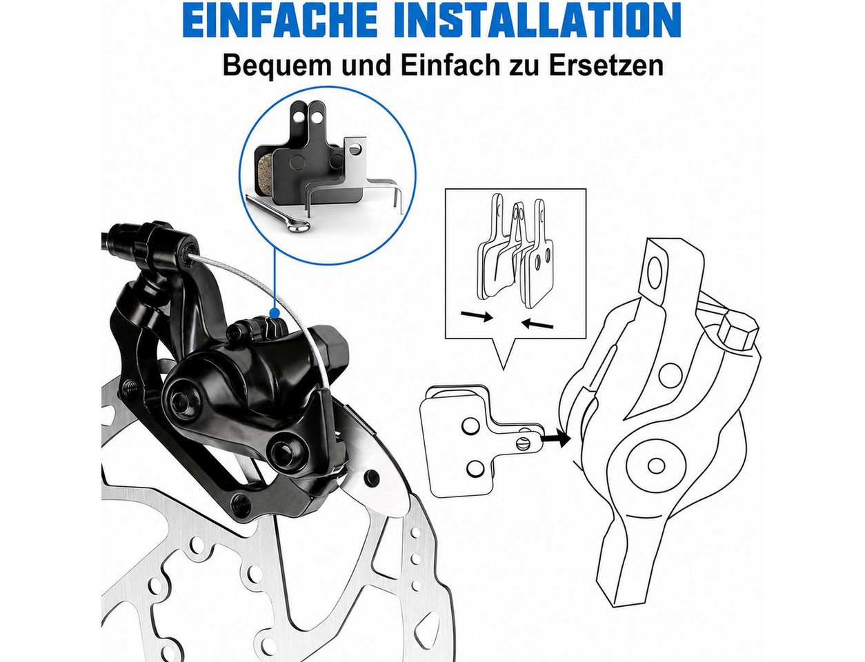 MOPUEA Bremsbelag 2-St Mountainbike-Bremsbeläge Semi-Metallische Reibbeläge (für sichere Bremsleistung bei jedem Wetter), mit starker Bremskraft und geringer Geräuschentwicklung