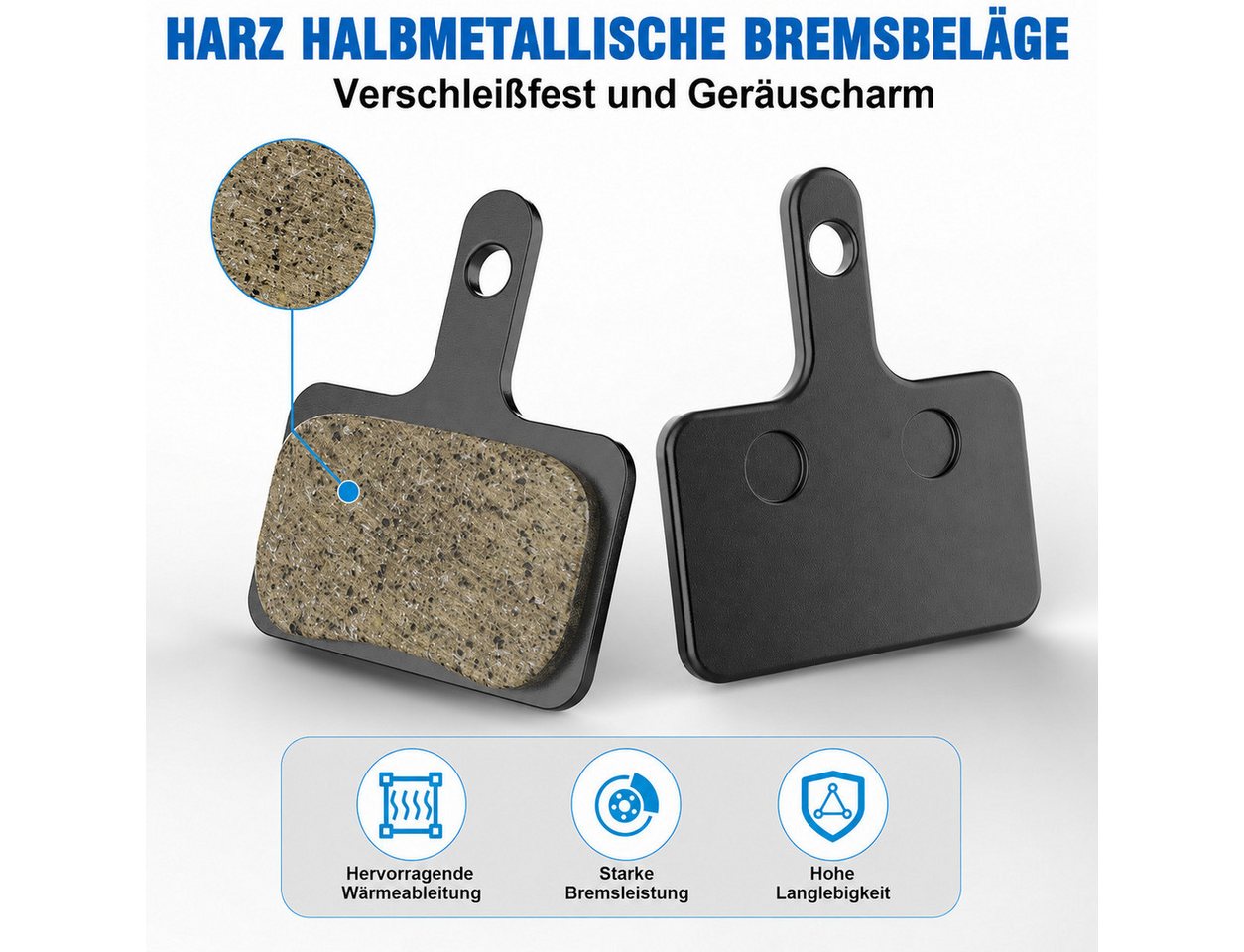 MOPUEA Bremsbelag 2-St Mountainbike-Bremsbeläge Semi-Metallische Reibbeläge (für sichere Bremsleistung bei jedem Wetter), mit starker Bremskraft und geringer Geräuschentwicklung Bild 5