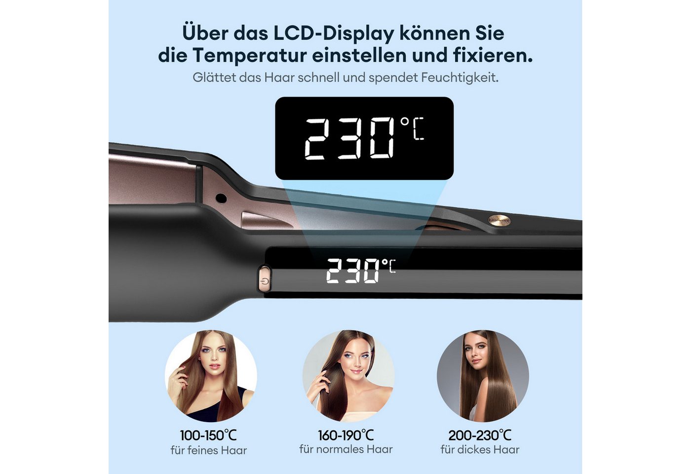 CkeyiN Pro Glätteisen Breit 50mm,14-Temp,Haarglatter Breit,100-230°C, Keramik, LCD-Display,Keramikbeschichtung Haarglätter,30s Schnellaufheizung, für dickes, krauses, lockiges und langes Haar Bild 2