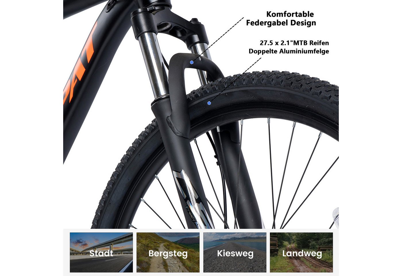 CARPAT SPORT Mountainbike 27,5 29 Zoll MTB Fahrrad für Herren Damen, 21 Gang Shimano TZ Tourney Schaltwerk, Kettenschaltung, (Aluminium Rahmen, Mechanische Scheibenbremse), Hardtail Fahrrad Bild 4