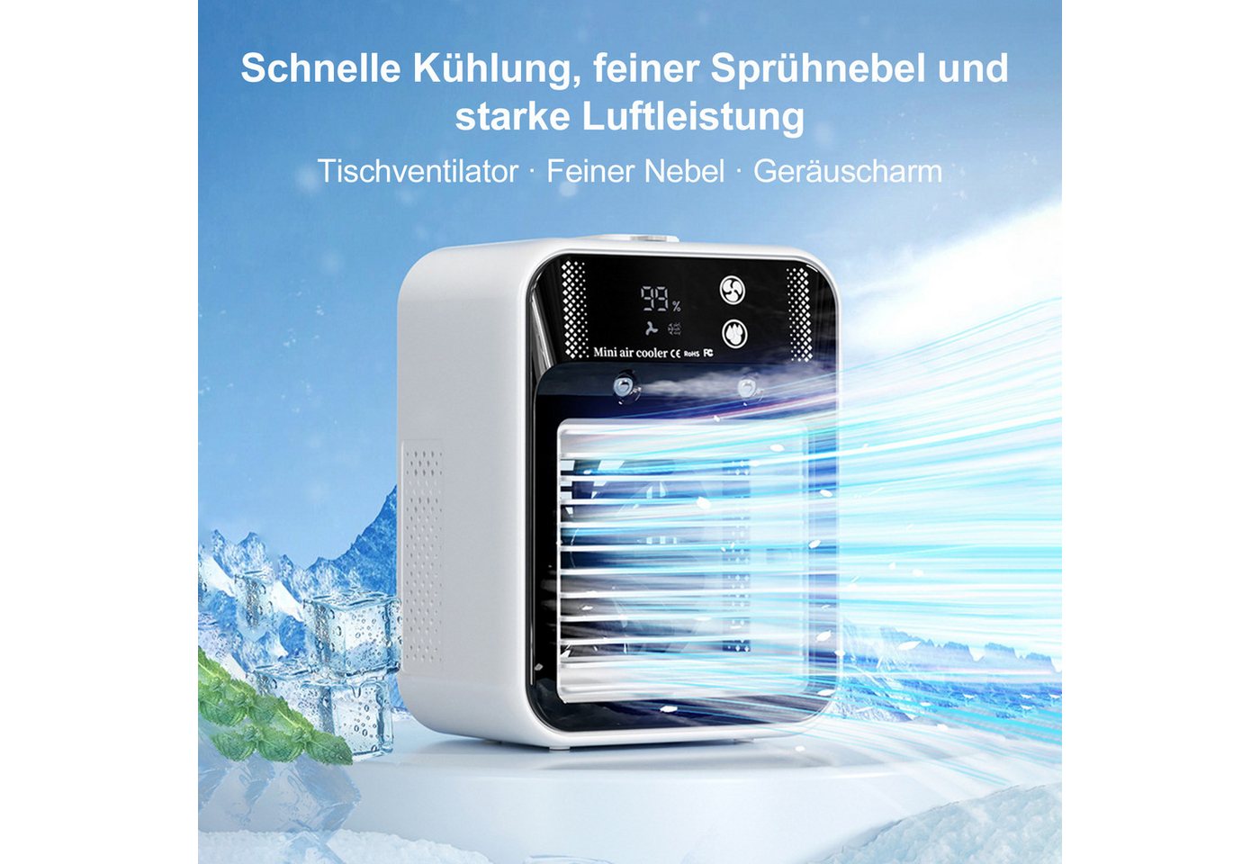 Senmudi Ventilatorkombigerät Luftkühler mit Verdunstungskühlung Mini Ventilator USB 3 in 1,6000MAH, mit 2 Stufen Tragbarer Ventilator mit Sprühen für Schlafzimmer Büro Bild 2