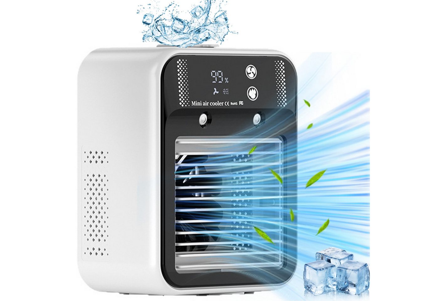 Senmudi Ventilatorkombigerät Luftkühler mit Verdunstungskühlung Mini Ventilator USB 3 in 1,6000MAH, mit 2 Stufen Tragbarer Ventilator mit Sprühen für Schlafzimmer Büro Bild 4