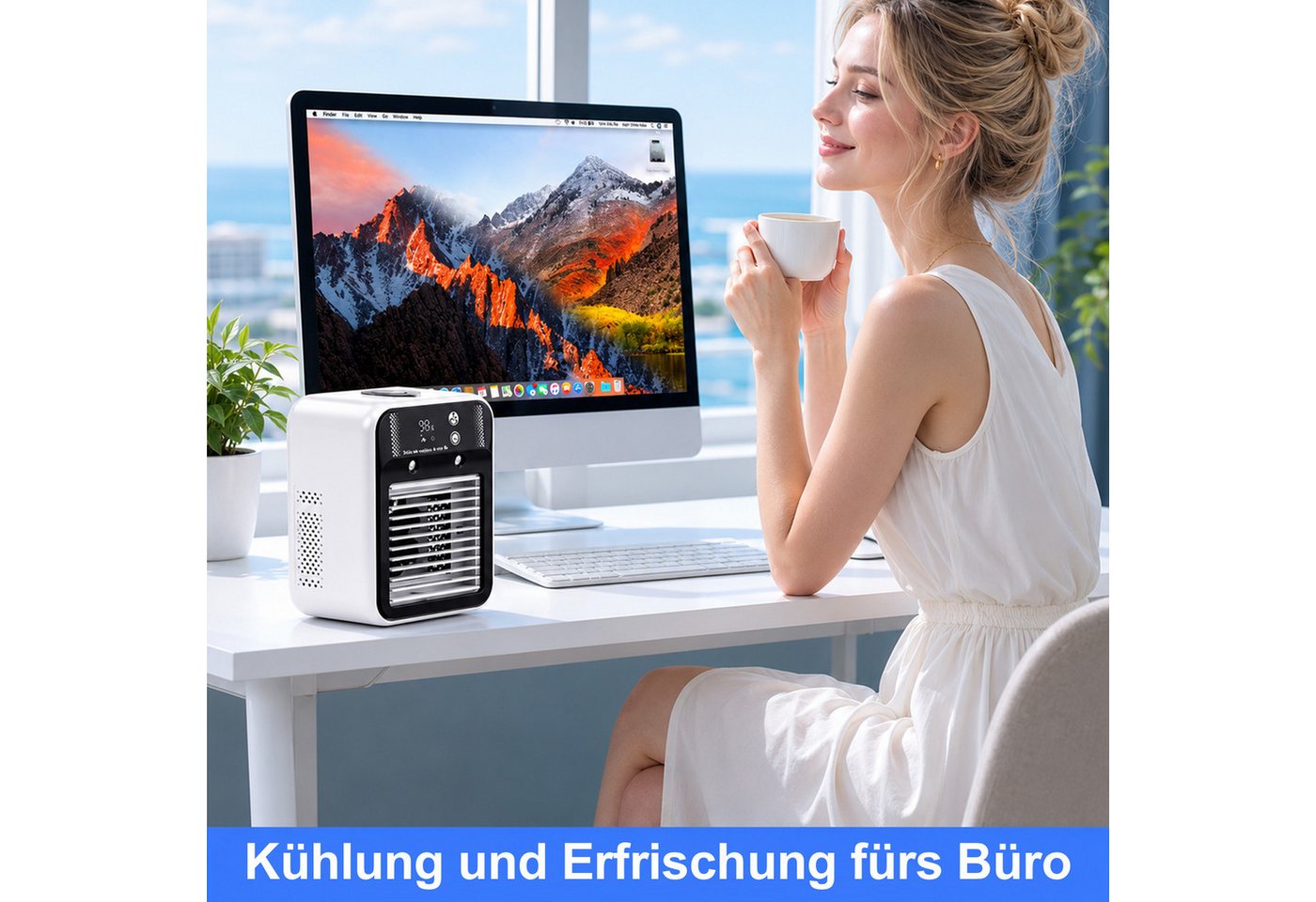 Senmudi Ventilatorkombigerät Luftkühler mit Verdunstungskühlung Mini Ventilator USB 3 in 1,6000MAH, mit 2 Stufen Tragbarer Ventilator mit Sprühen für Schlafzimmer Büro Bild 5