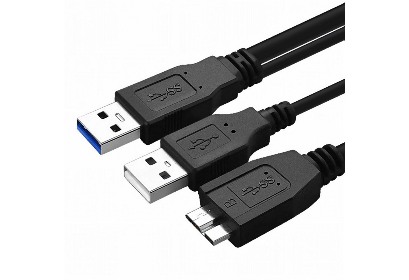 Bolwins B38 USB 3.0 Y-Kabel für externe HDD SSD Festplatten, 50cm Kabel USB-Kabel, USB 3.0 Typ-A Stecker, Micro USB 3.0 Typ-B Stecker, USB 2.0 Typ-A Stecker (Stromversorgung) (50 cm), USB 3.0 Y-Kabel, Zusatzstromversorgung, 5Gbit/s, geschirmt, Plug &Play Bild 2