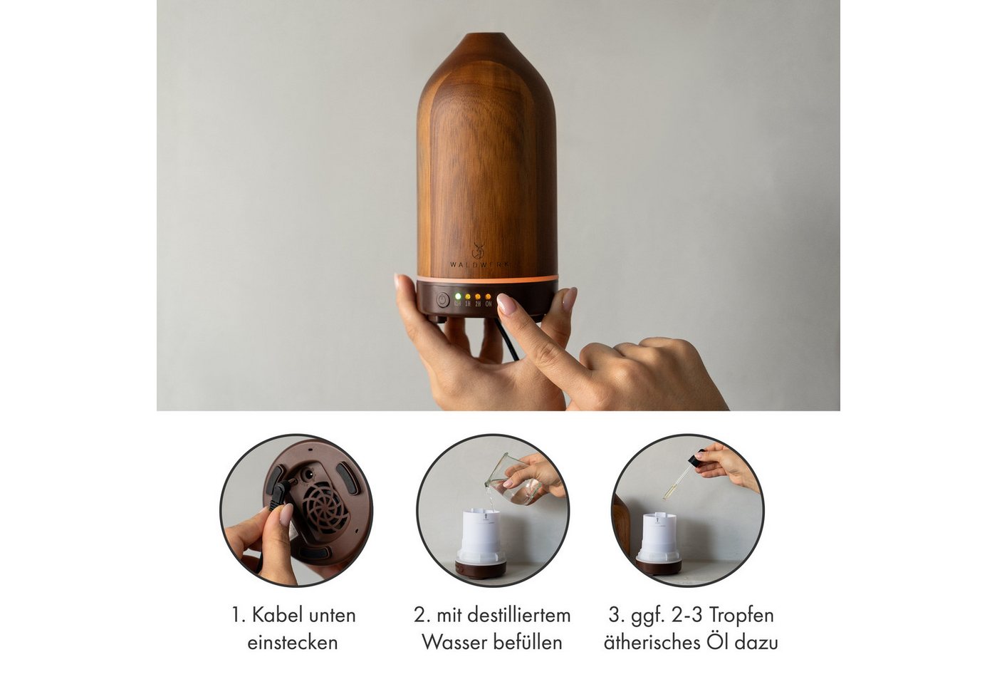 Waldwerk Luftbefeuchter Diffuser (100ml) aus edlem Akazienholz - Aroma Diffuser, 0,1 l Wassertank