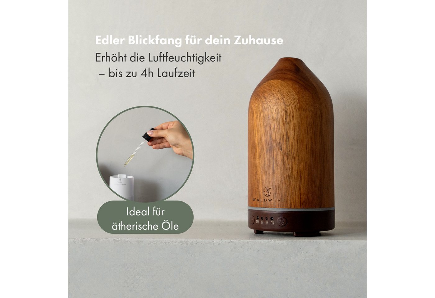 Waldwerk Luftbefeuchter Diffuser (100ml) aus edlem Akazienholz - Aroma Diffuser, 0,1 l Wassertank Bild 3