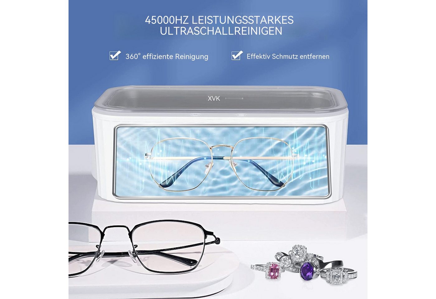 TWUFY Ultraschallreiniger Ultraschallreinigungsgerät 45KHz für Brillen Ringe Schmuck Münzen, 400ml Großes Fassungsvermögen, einfach zu bedienen und leise, tragbar Bild 2