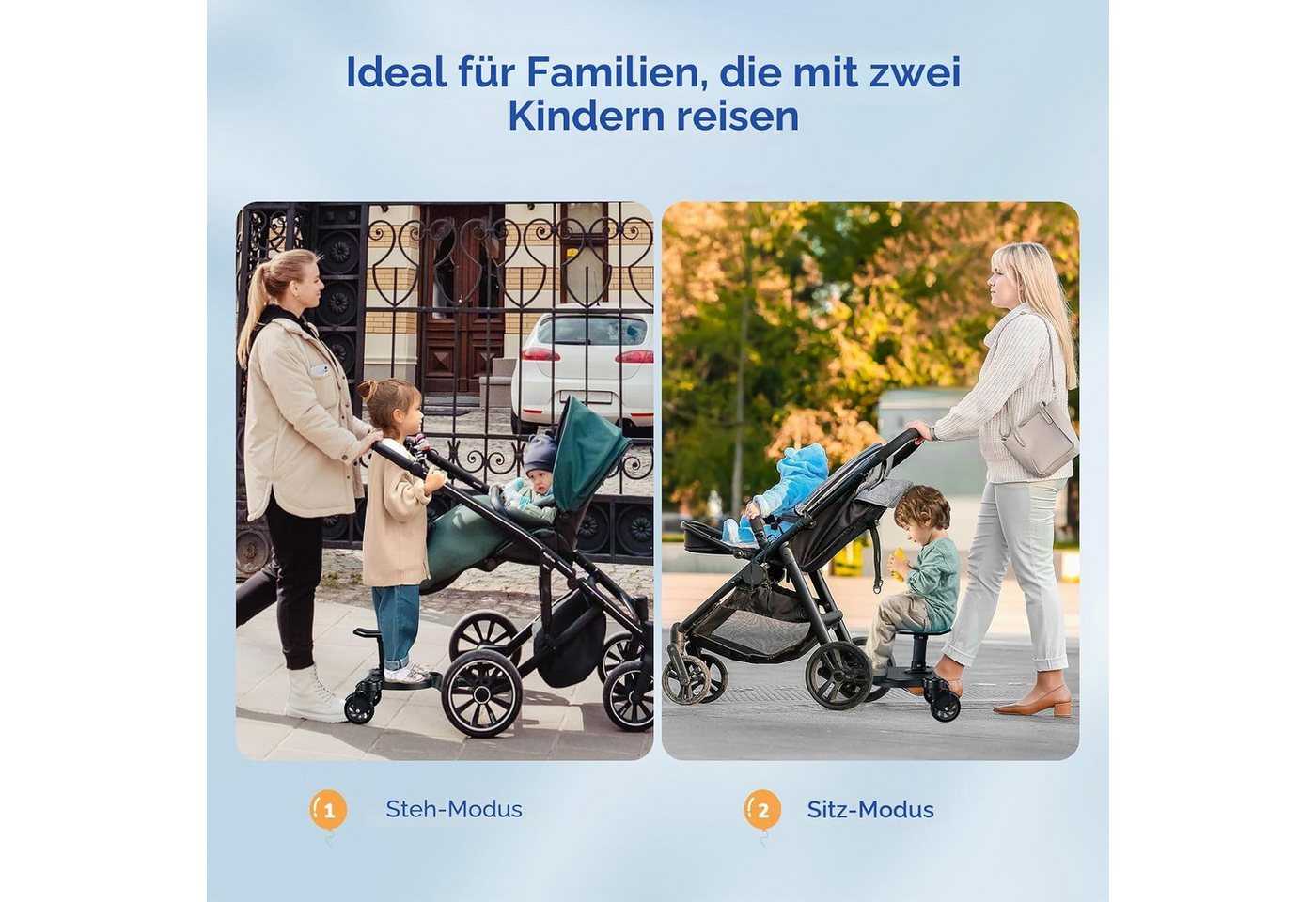 TWUFY Buggyboard Buggy Board mit Sitz, Trittbrett für Kinderwagen Universal (Buggy Board für Alle Kinderwagen, 1-St., mit Kinderwagen Organizer und Aufhängegurt), Kiddy Board für Kinder von 2 bis 6 Jahren (25 KG) Bild 2