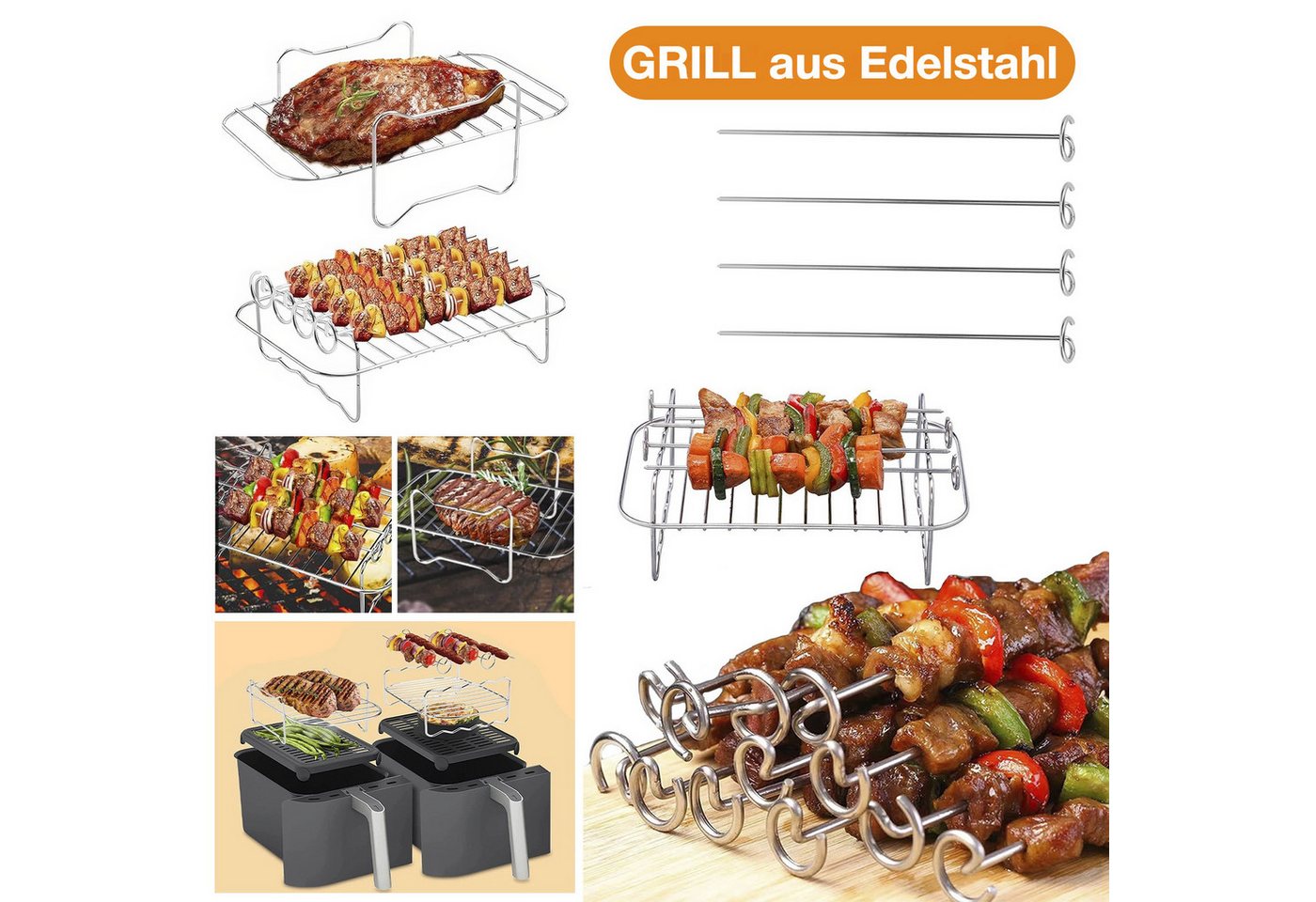 BlingBin Küchenmaschinen Zubehör-Set 16 Stück Silikon Backform Set Wiederverwendbar, Zubehör für NinjaAF400EU AF500EU, mit 2x 5L+10L Silikonform,Grillrost,Muffinförmchen,Zange,Backhandschuh