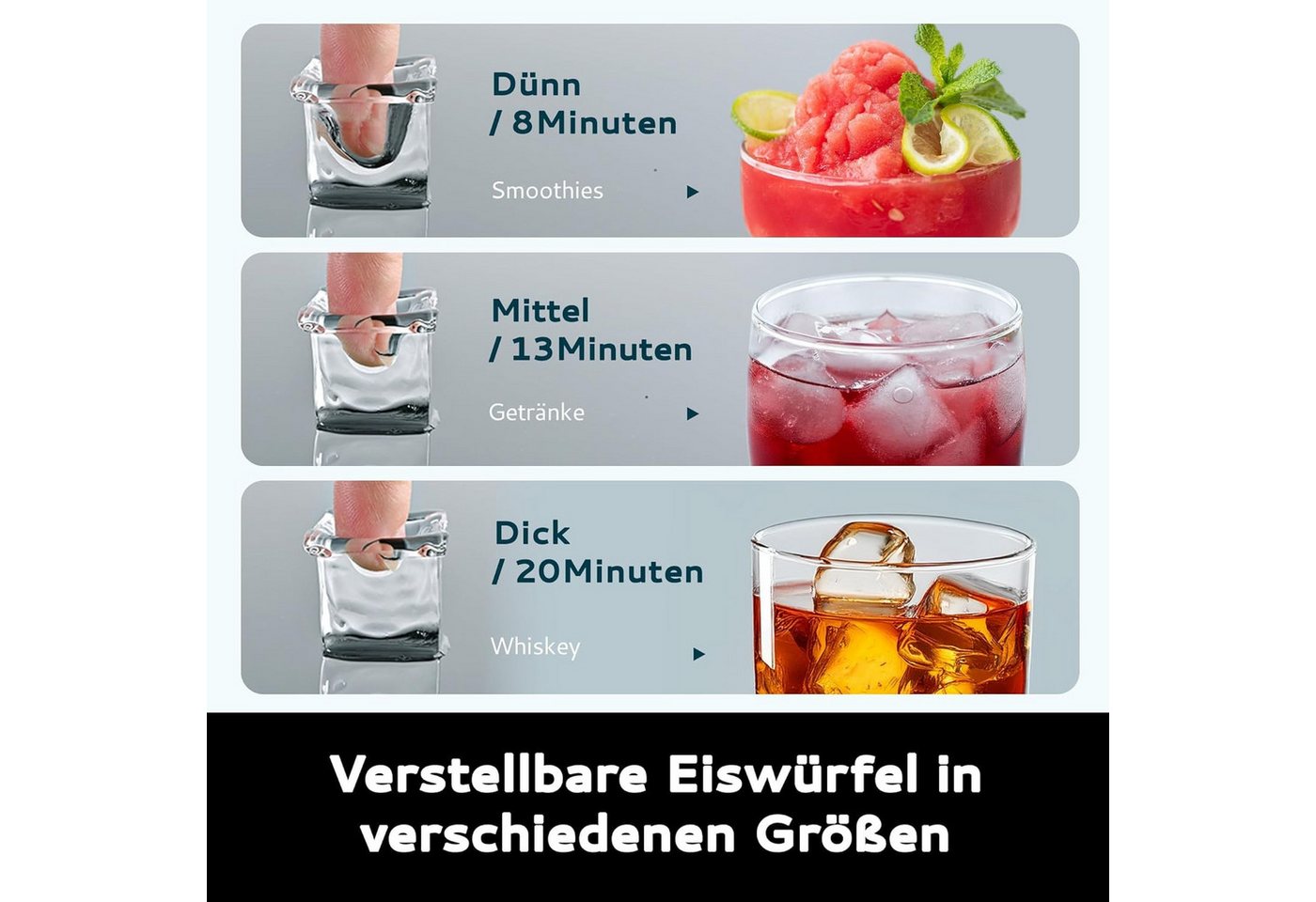 EUHOMY Eiswürfelmaschine Eiswuerfelmaschine 15 kg/24H, Quadratische Eiswürfel, 2L, Eiswuerfeldicke individuell einstellbar mit Timer und Selbstreinigung Bild 5