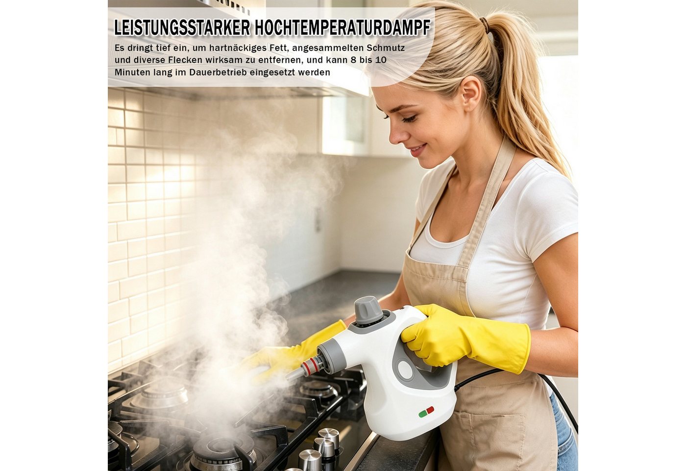 AKKEE Handdampfreiniger Dampfreiniger mit 15-Teiligem Zubehör tragbarer Küchenreiniger, 1050 W, für Zuhause für Haushalt, Küche, Bad, Fenster, Polster & Auto Bild 4