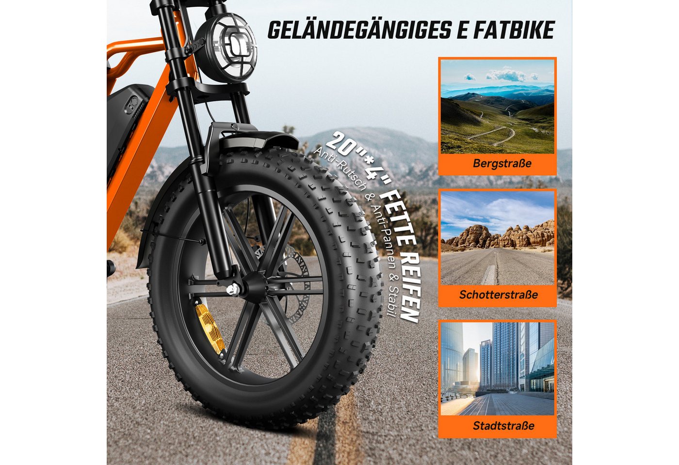 SISIGAD E-Bike Mountainbike 20'' Fat Tire 250W Motor, 48V 15Ah, herausnehmbarem Akku, fatbike, APP, Shimano, Heckmotor, 720 Wh, 7-Gang-Schaltung, 4 Fahrmodi, LCD-Display,Vollfederung,leistungsstark Bild 4