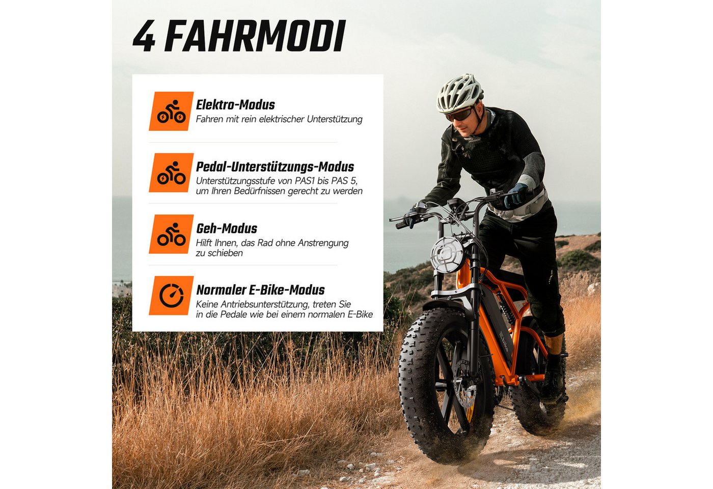 SISIGAD E-Bike Mountainbike 20'' Fat Tire 250W Motor, 48V 15Ah, herausnehmbarem Akku, fatbike, APP, Shimano, Heckmotor, 720 Wh, 7-Gang-Schaltung, 4 Fahrmodi, LCD-Display,Vollfederung,leistungsstark Bild 5