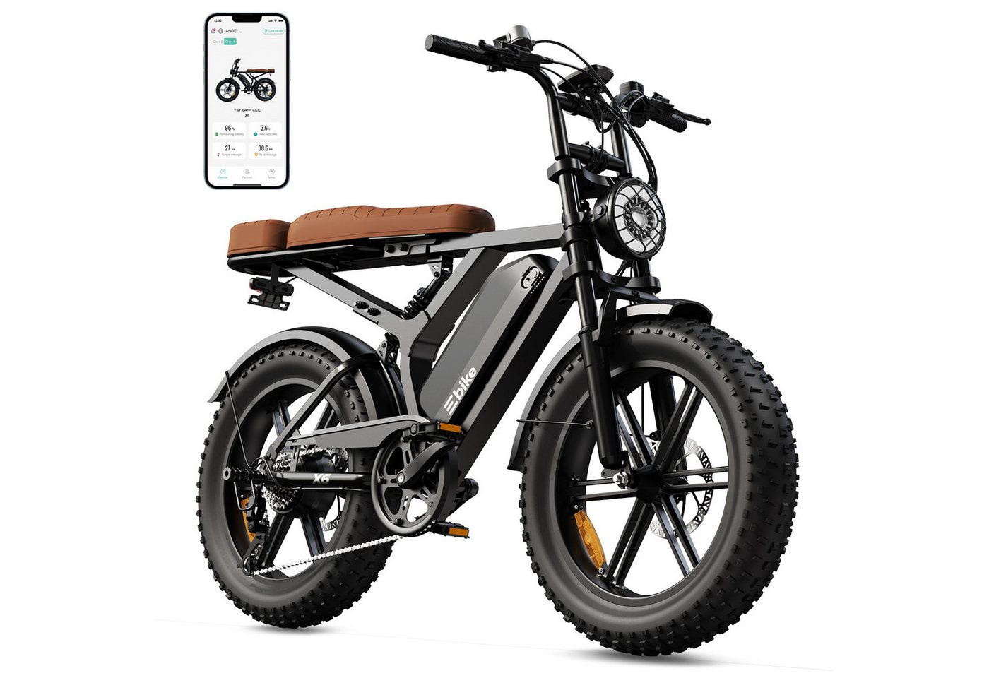 SISIGAD E-Bike Mountainbike 20'' fatbike – 48V 15Ah Akku, 60 km Reichweite und Vollfederung, Shimano, 720 Wh, Fat Tire Elektrofahrrad – 7-Gang Schaltung, hoher Tragkraft 204kg,APP Bild 2