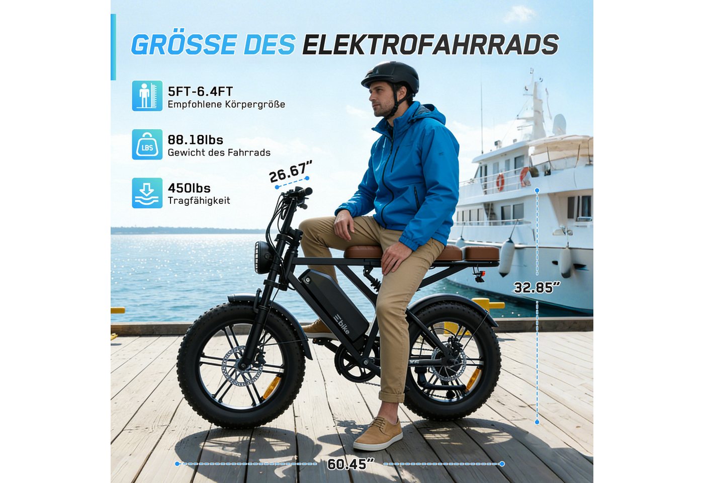 SISIGAD E-Bike Mountainbike 20'' fatbike – 48V 15Ah Akku, 60 km Reichweite und Vollfederung, Shimano, 720 Wh, Fat Tire Elektrofahrrad – 7-Gang Schaltung, hoher Tragkraft 204kg,APP Bild 3