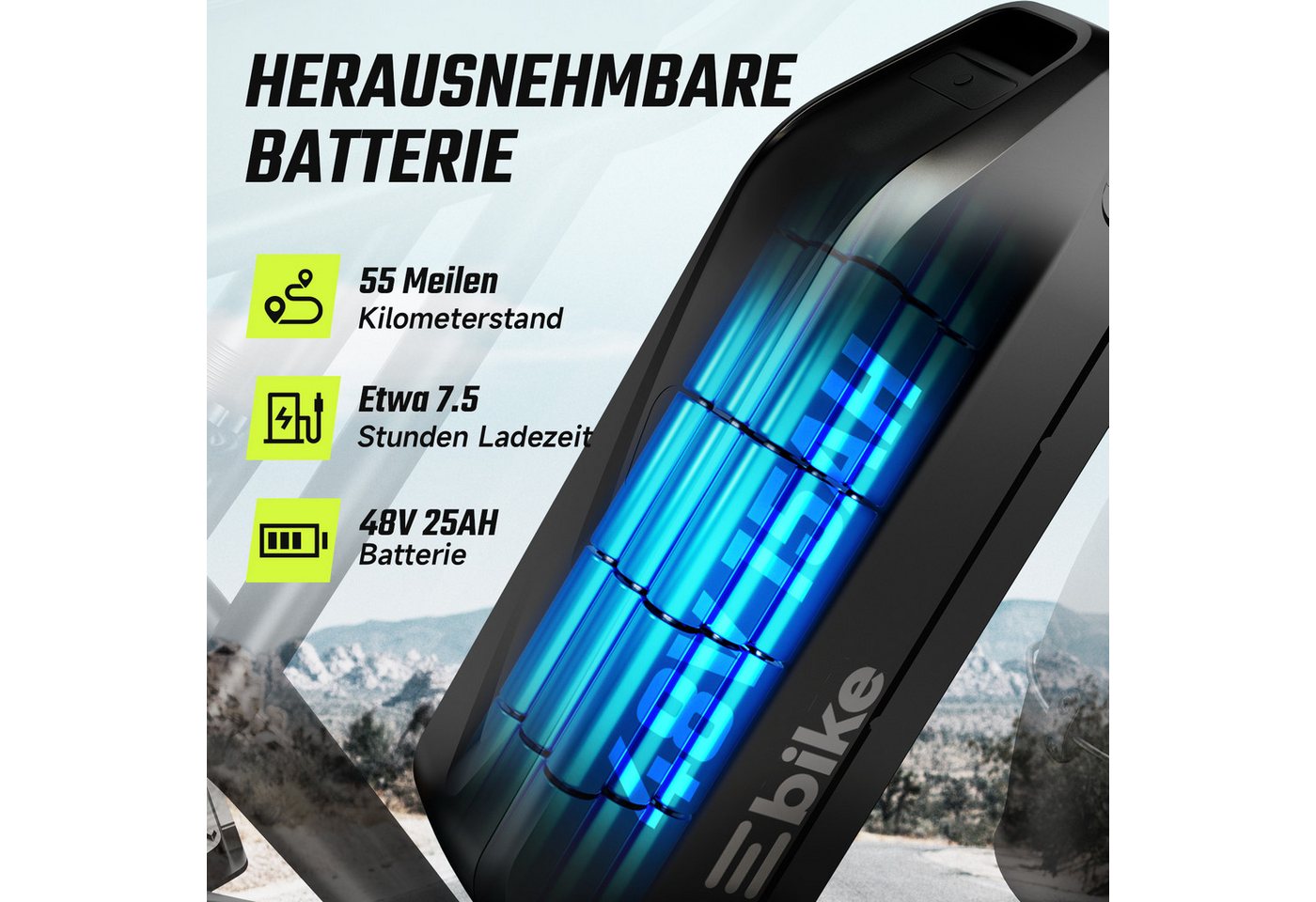 SISIGAD E-Bike Mountainbike 20'' Fat Tire48V 25Ah, Leistung und 130 km Reichweite(PAS), fatbike, Heckmotor, 1200 Wh, 7-Gang Schaltung, Vollfederung und hoher Tragkraft 204kg, LED und APP Bild 2