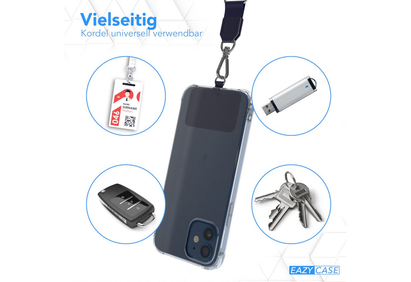 EAZY CASE Handykette Universal Handykette mit Breitband, Universal Handykette Chain Kordel wechselbar mit Karabiner Navy Blau Bild 2