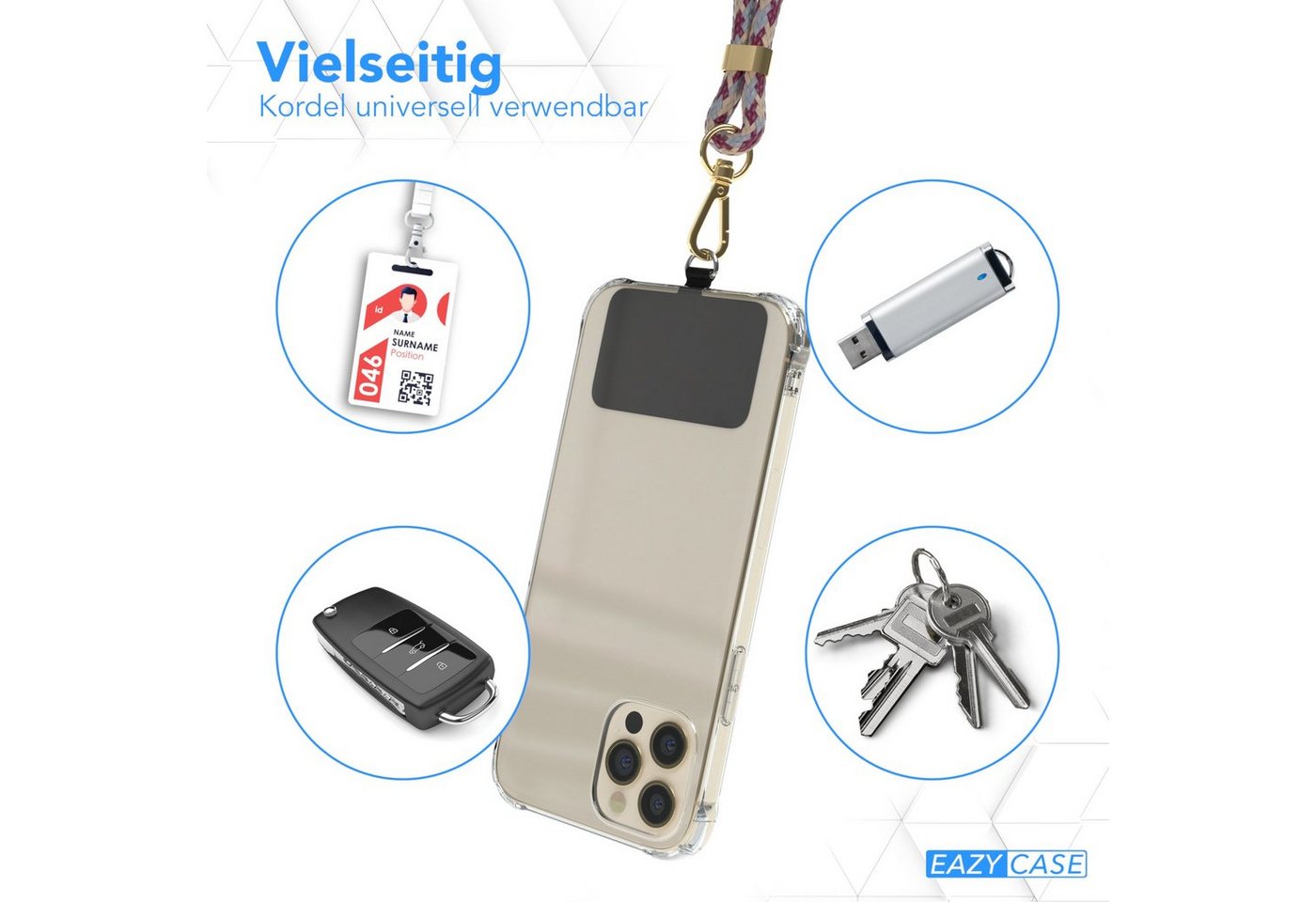 EAZY CASE Handykette Universal für jedes Smartphone zum Umhängen, Umhängetasche Universell passend Band für Schutzhülle Rot Camouflage Bild 5