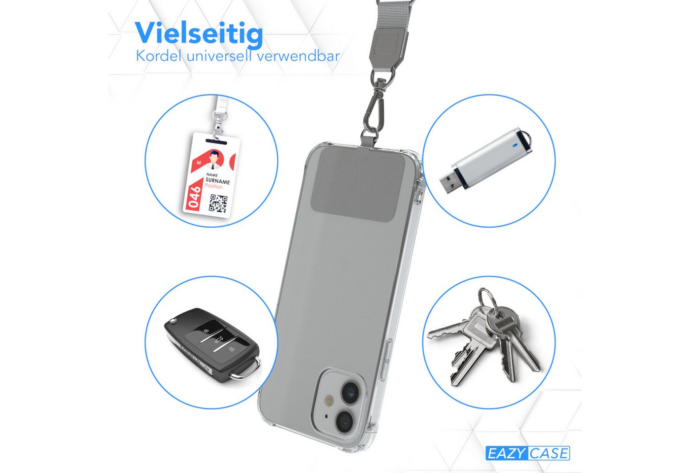 EAZY CASE Handykette Universal Handykette mit Breitband, Handykette für Xiaomi Huawei Samsung iPhone etc. für alle Modelle Grau Bild 5